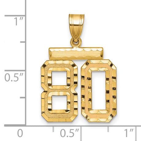 Medium Diamond-cut Number 80 Charm Pendant in Real 14k Yellow Gold