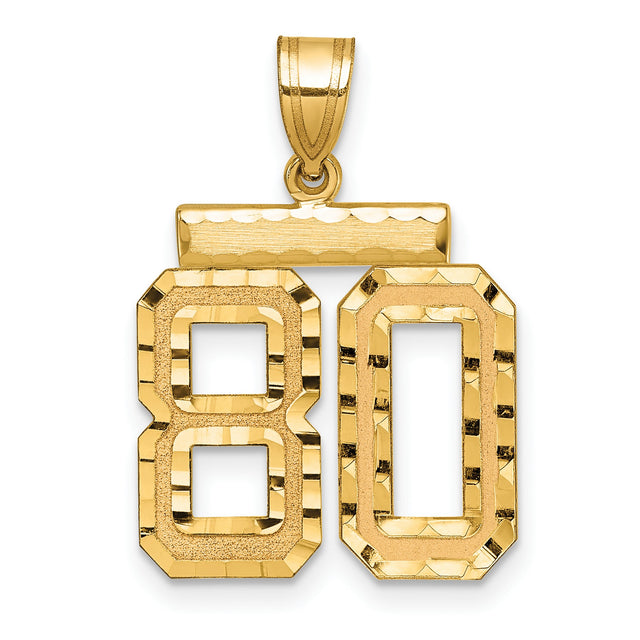 Medium Diamond-cut Number 80 Charm Pendant in Real 14k Yellow Gold