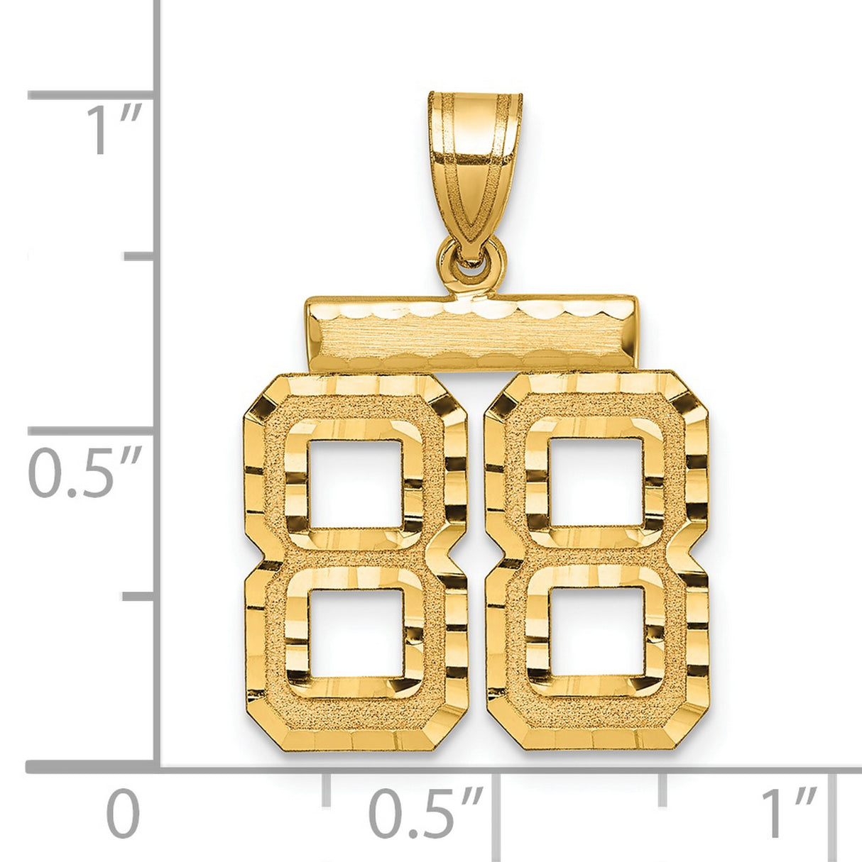 14k Yellow Gold Number 88 Pendant, Diamond Cut Textured Charm, Urban Sports Jewelry for Men