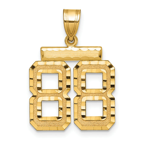 14k Yellow Gold Number 88 Pendant, Diamond Cut Textured Charm, Urban Sports Jewelry for Men
