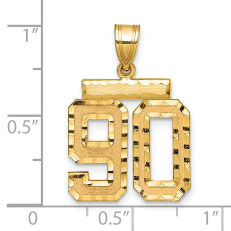 14k Yellow Gold Number 90 Pendant Charm, Textured Diamond-Cut Finish, Athletic Style