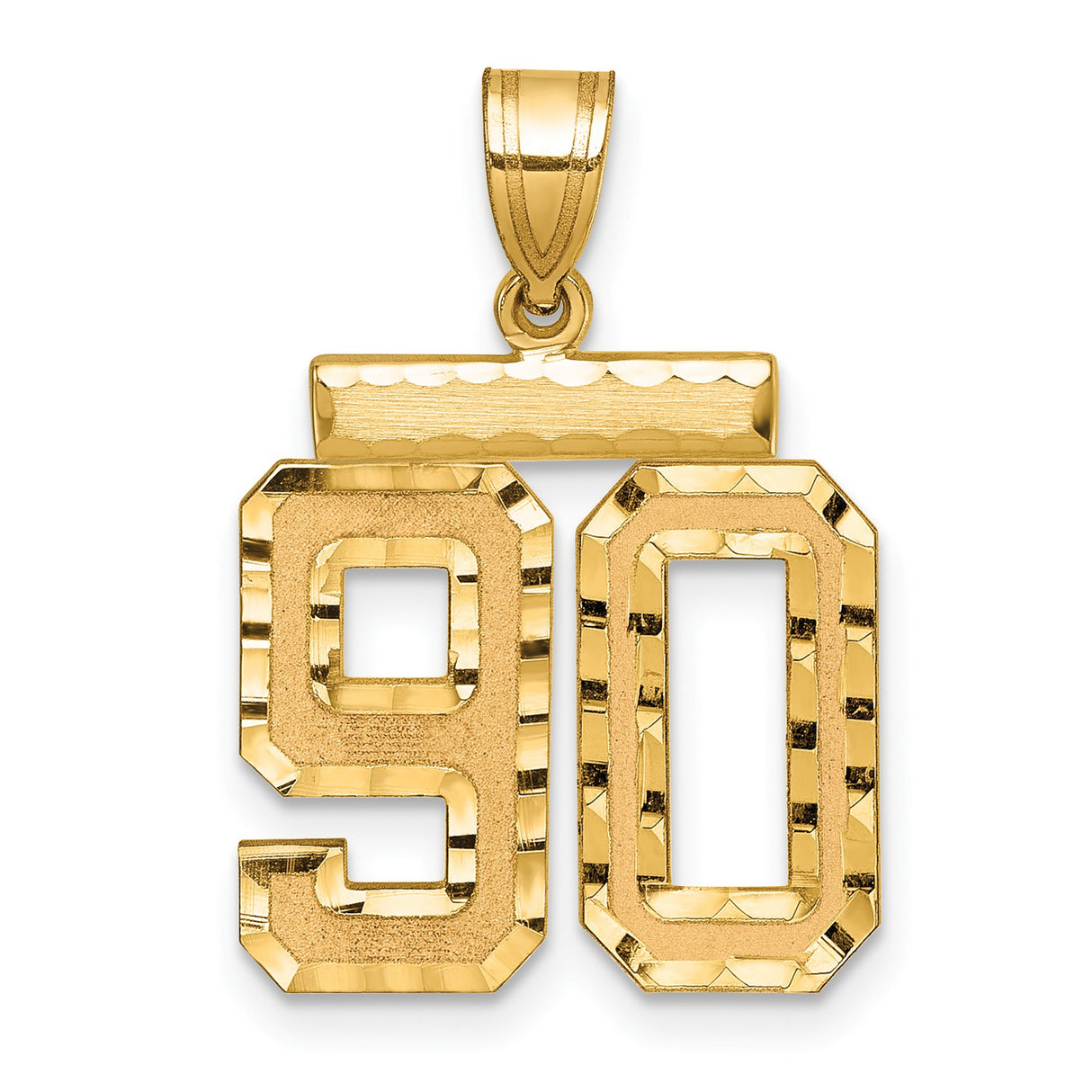 14k Yellow Gold Number 90 Pendant Charm, Textured Diamond-Cut Finish, Athletic Style