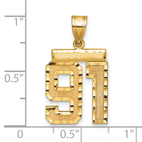 Medium Diamond-cut Number 91 Charm Pendant in Real 14k Yellow Gold