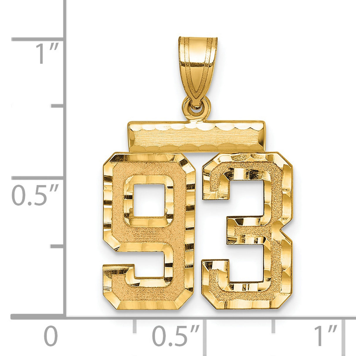 Medium Diamond-cut Number 93 Charm Pendant in Real 14k Yellow Gold