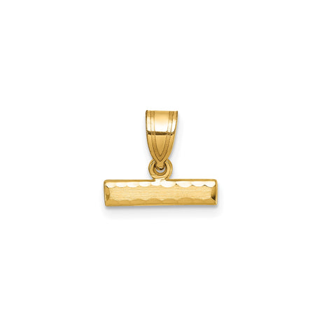 14k Yellow Gold Bar Pendant with Textured Finish and Polished Edge, Modern Minimalist Charm
