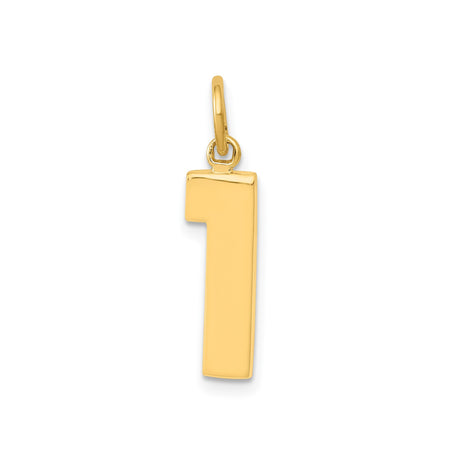 14k Yellow Gold Number One Pendant, Polished Modern Symbolic Charm for Women or Unisex Wear