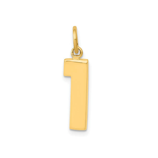 14k Yellow Gold Number One Pendant, Polished Modern Symbolic Charm for Women or Unisex Wear