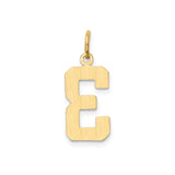 14k Yellow Gold Number Three Pendant Charm, Bold Block Design for Men and Women