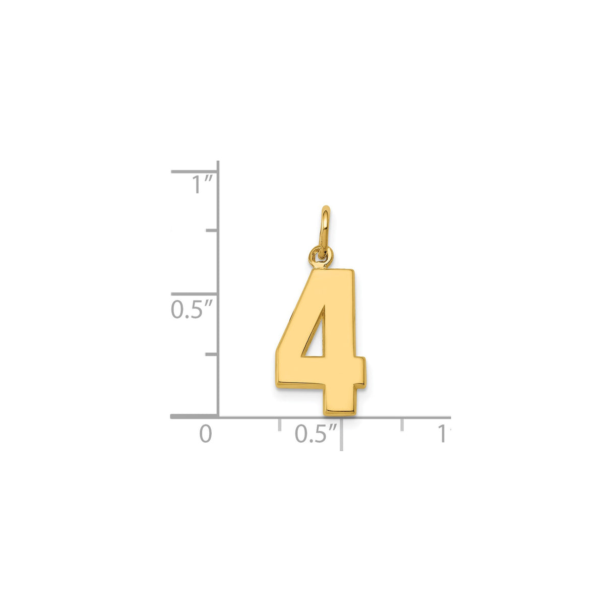 14k Yellow Gold Number 4 Pendant, Polished Medium Digit Charm, Unisex Numerology Jewelry