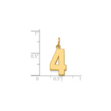 14k Yellow Gold Number 4 Pendant, Polished Medium Digit Charm, Unisex Numerology Jewelry