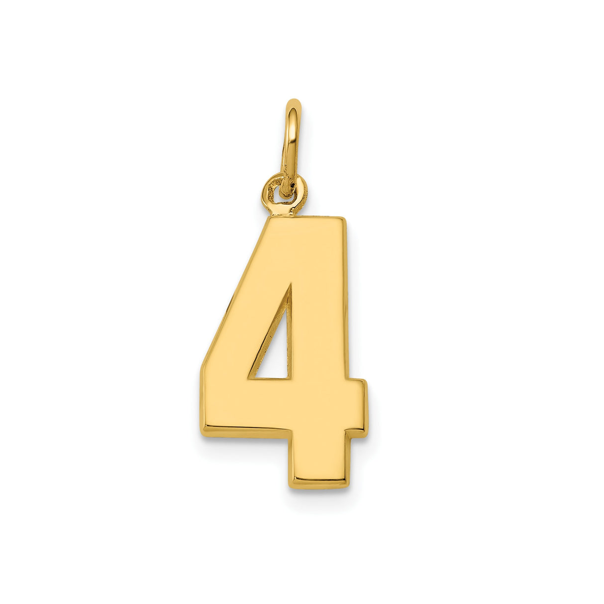 14k Yellow Gold Number 4 Pendant, Polished Medium Digit Charm, Unisex Numerology Jewelry