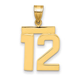 Medium Polished Number 12 Charm Pendant in Real 14k Yellow Gold