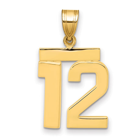 Medium Polished Number 12 Charm Pendant in Real 14k Yellow Gold