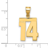 14k Yellow Gold Pendant, Bold Block Number 14 Design, Unisex Sports or Milestone Charm