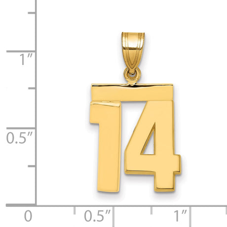 14k Yellow Gold Pendant, Bold Block Number 14 Design, Unisex Sports or Milestone Charm