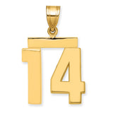 14k Yellow Gold Pendant, Bold Block Number 14 Design, Unisex Sports or Milestone Charm