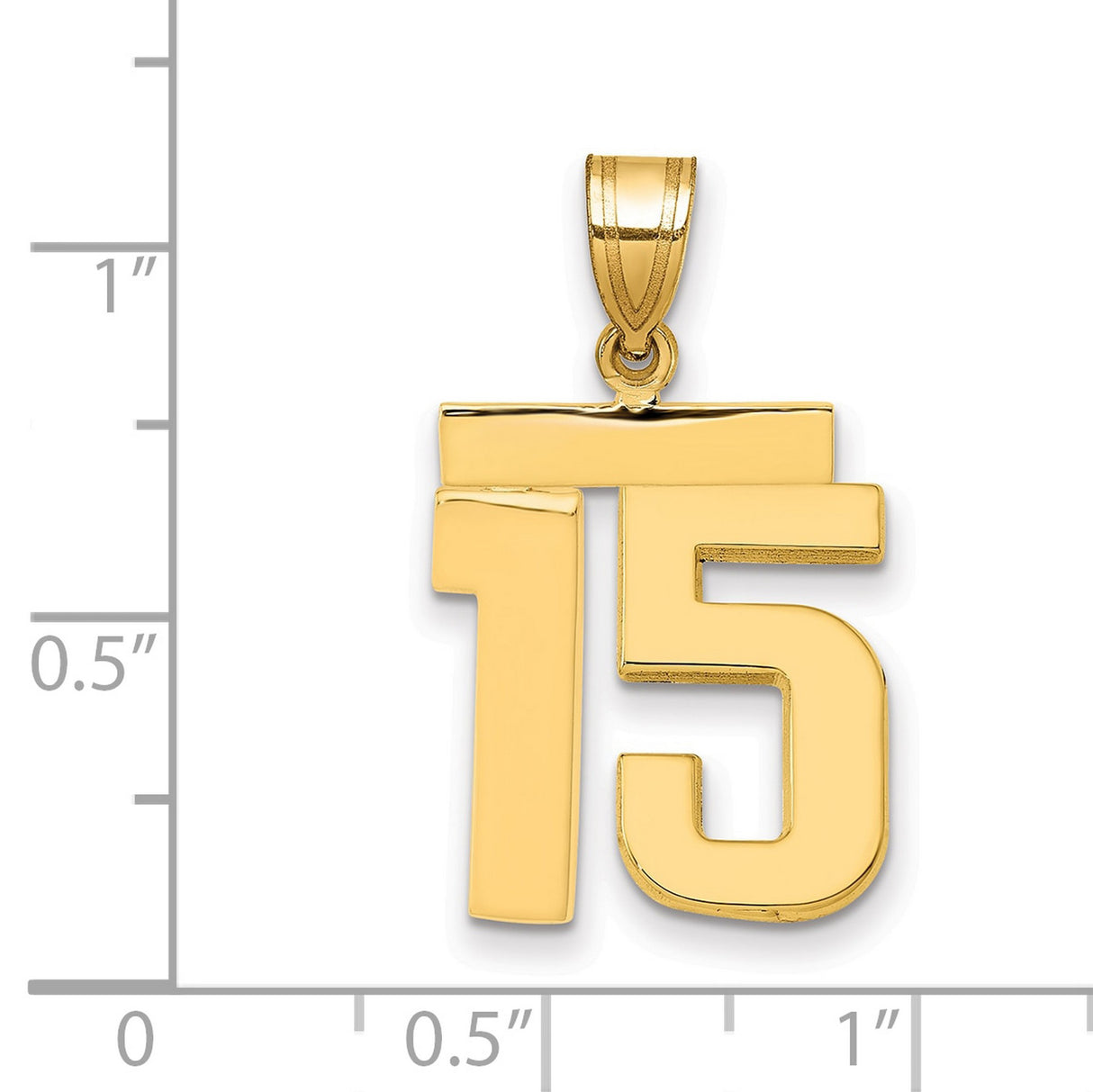 14k Yellow Gold Number 15 Pendant, Bold Polished Milestone Charm, Quinceañera or Anniversary Jewelry