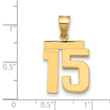 14k Yellow Gold Number 15 Pendant, Bold Polished Milestone Charm, Quinceañera or Anniversary Jewelry