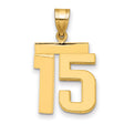 14k Yellow Gold Number 15 Pendant, Bold Polished Milestone Charm, Quinceañera or Anniversary Jewelry
