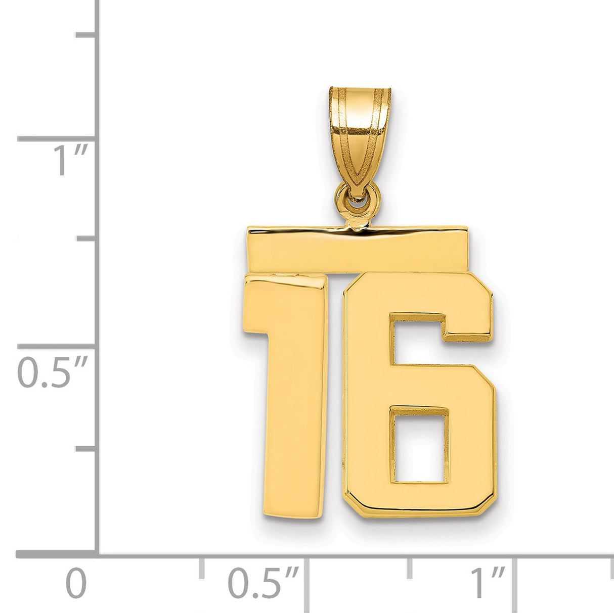 Medium Polished Number 16 Charm Pendant in Real 14k Yellow Gold