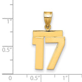 Medium Polished Number 17 Charm Pendant in Real 14k Yellow Gold