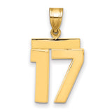 Medium Polished Number 17 Charm Pendant in Real 14k Yellow Gold