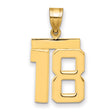 Medium Polished Number 18 Charm Pendant in Real 14k Yellow Gold