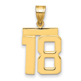 Medium Polished Number 18 Charm Pendant in Real 14k Yellow Gold