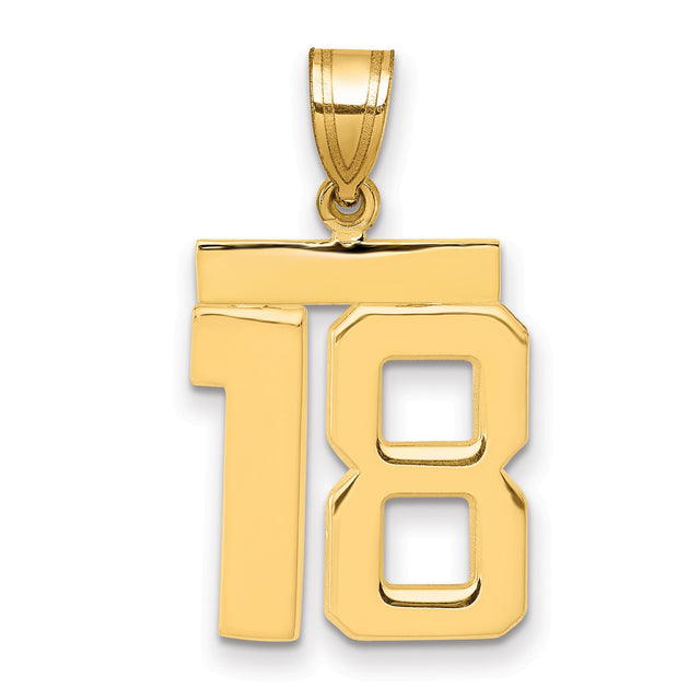 Medium Polished Number 18 Charm Pendant in Real 14k Yellow Gold