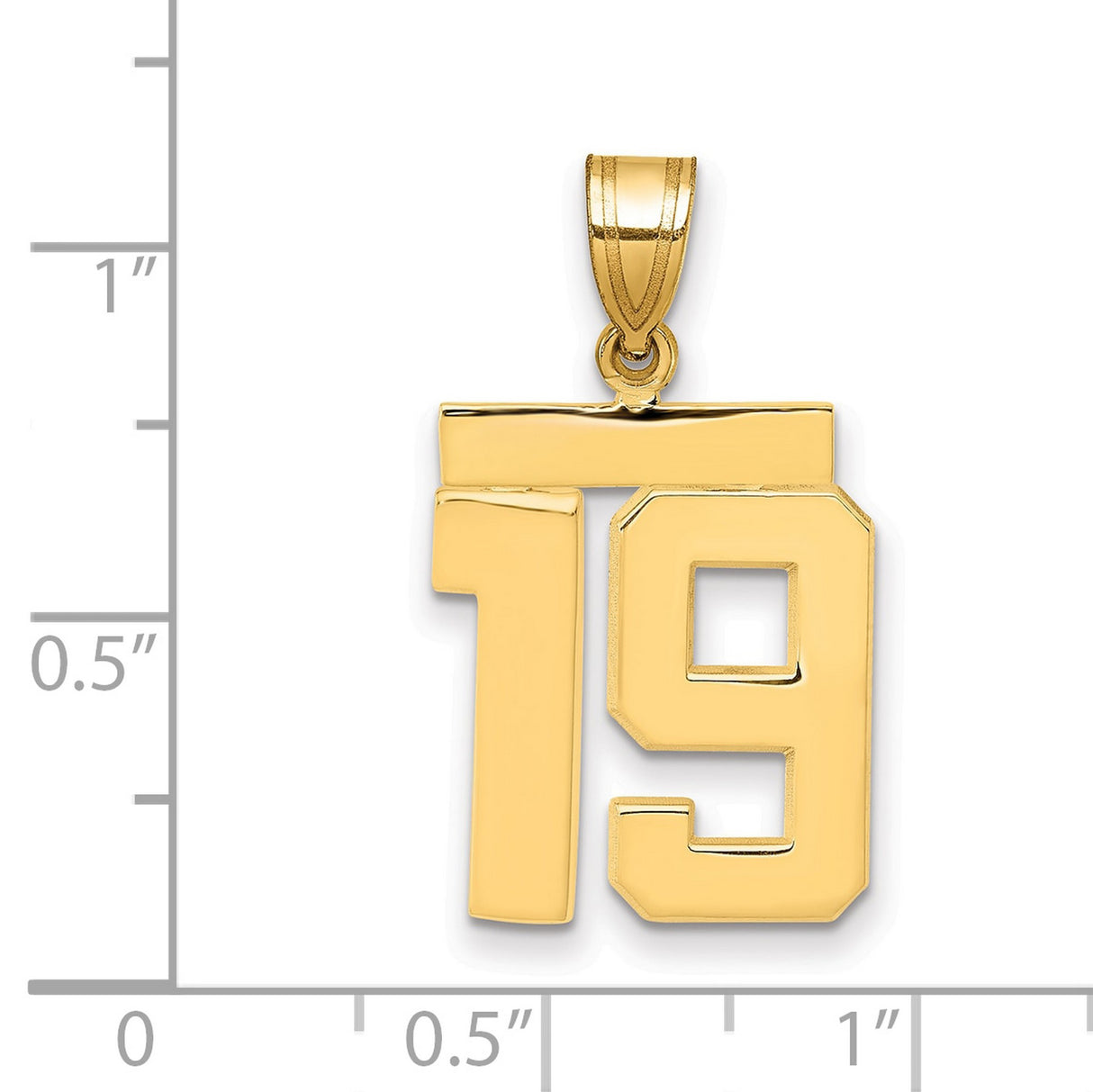 14k Yellow Gold Number 19 Pendant, Block Style Sports Charm, Unisex Jersey-Inspired Jewelry