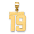 14k Yellow Gold Number 19 Pendant, Block Style Sports Charm, Unisex Jersey-Inspired Jewelry