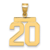 Medium Polished Number 20 Charm Pendant in Real 14k Yellow Gold