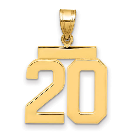 Medium Polished Number 20 Charm Pendant in Real 14k Yellow Gold