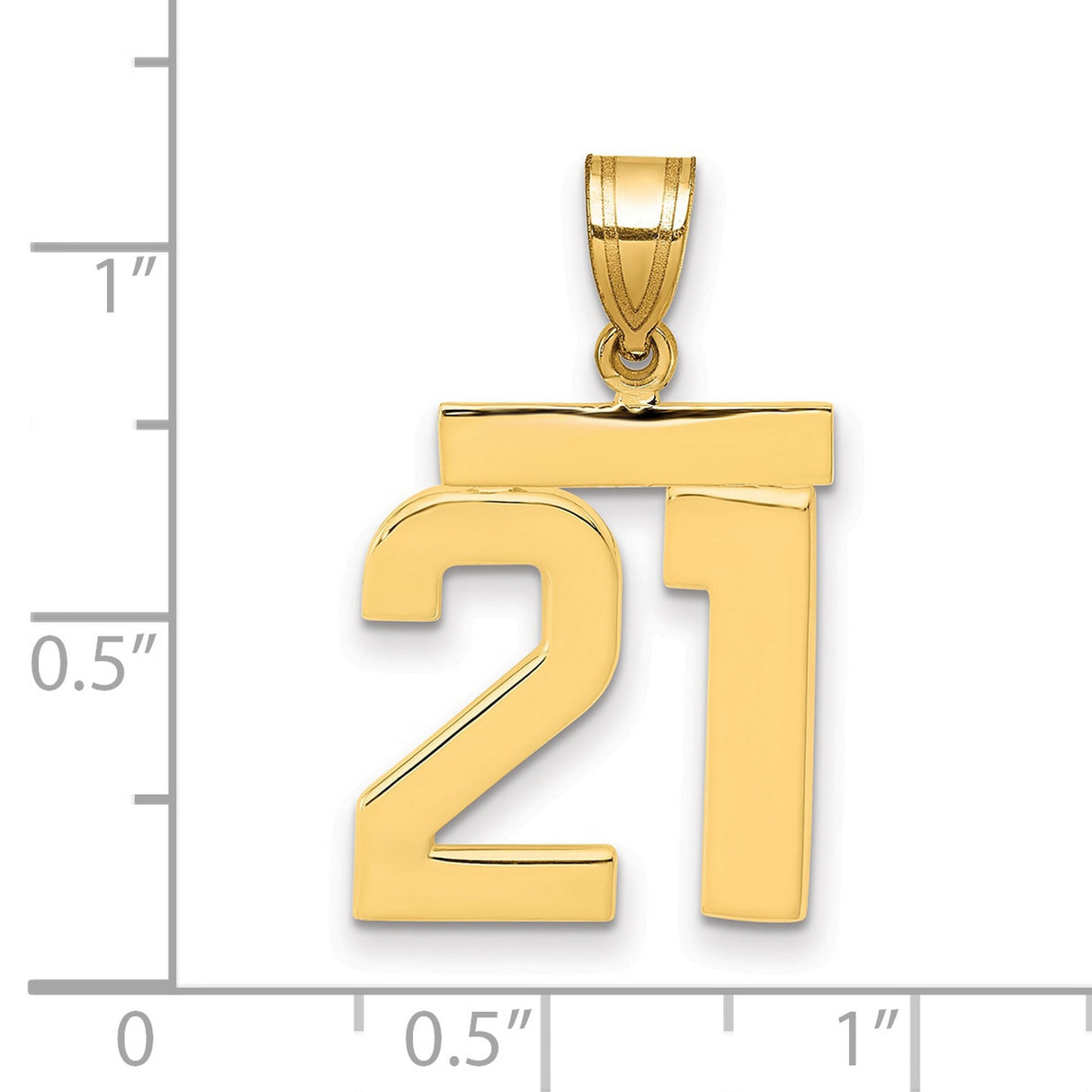 Medium Polished Number 21 Charm Pendant in Real 14k Yellow Gold