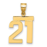 Medium Polished Number 21 Charm Pendant in Real 14k Yellow Gold