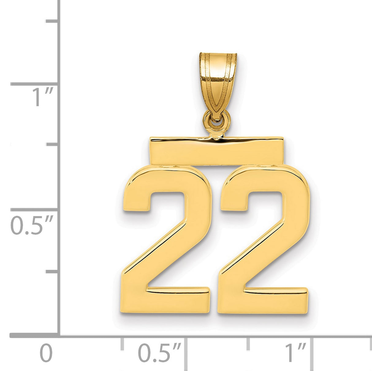 14k Yellow Gold Number 22 Pendant, Bold Block Numerals Sports Charm for Men or Unisex