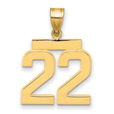 14k Yellow Gold Number 22 Pendant, Bold Block Numerals Sports Charm for Men or Unisex