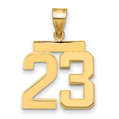 14k Yellow Gold Number 23 Pendant, Bold Sport-Inspired Charm for Men and Women