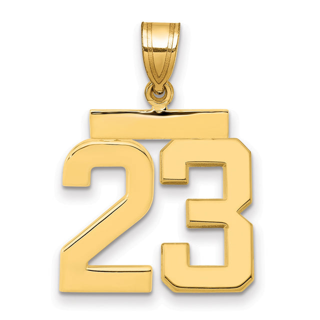 14k Yellow Gold Number 23 Pendant, Bold Sport-Inspired Charm for Men and Women