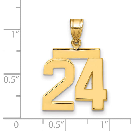 14k Yellow Gold Number 24 Pendant, Polished Block Charm, Unisex Sports Jewelry