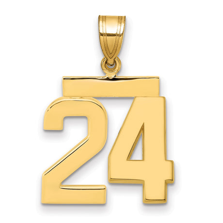 14k Yellow Gold Number 24 Pendant, Polished Block Charm, Unisex Sports Jewelry
