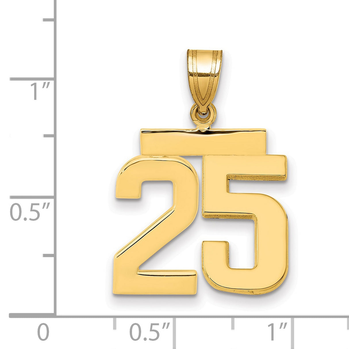 Medium Polished Number 25 Charm Pendant in Real 14k Yellow Gold