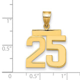 Medium Polished Number 25 Charm Pendant in Real 14k Yellow Gold