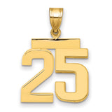 Medium Polished Number 25 Charm Pendant in Real 14k Yellow Gold