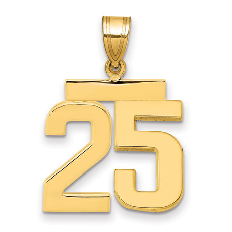 Medium Polished Number 25 Charm Pendant in Real 14k Yellow Gold