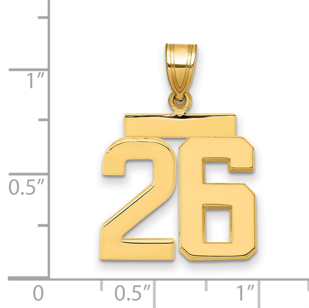 Medium Polished Number 26 Charm Pendant in Real 14k Yellow Gold