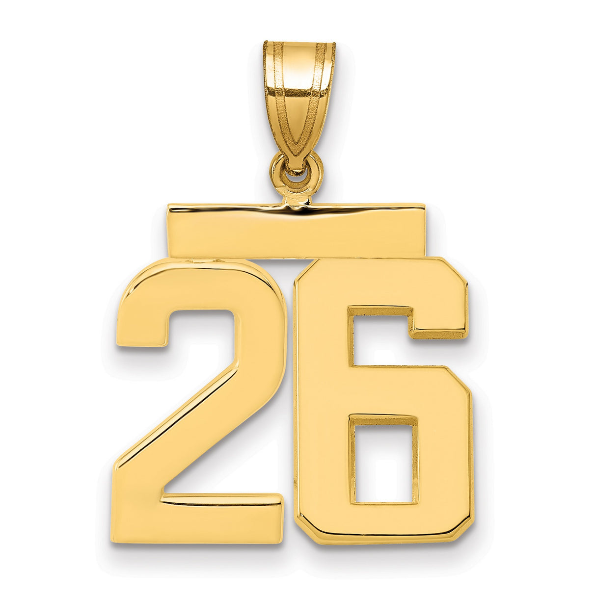 Medium Polished Number 26 Charm Pendant in Real 14k Yellow Gold