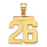 Medium Polished Number 26 Charm Pendant in Real 14k Yellow Gold