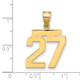 Medium Polished Number 27 Charm Pendant in Real 14k Yellow Gold