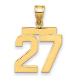 Medium Polished Number 27 Charm Pendant in Real 14k Yellow Gold